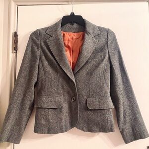 SAKS Fifth Avenue Women's Blazer Grey Sz M Cropped 2)Button Lined Notched Lapel